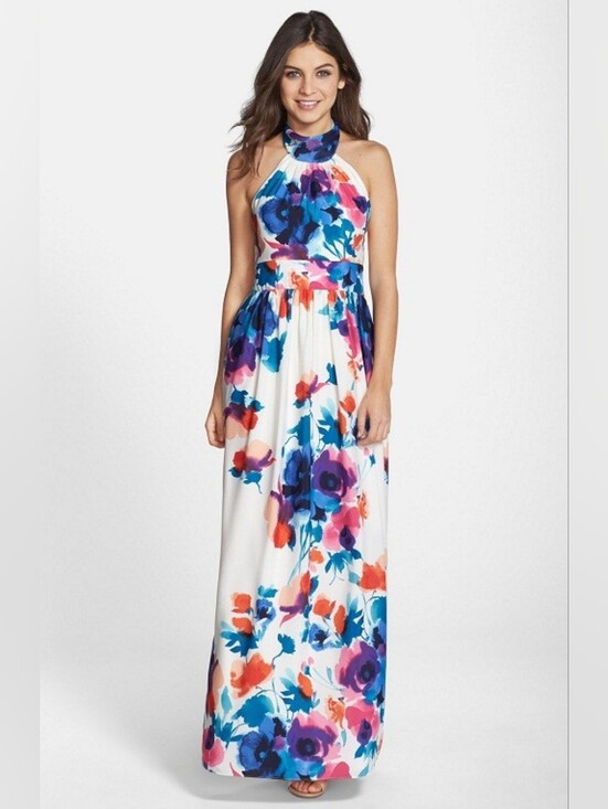Eliza J Dresses & Skirts - Eliza J Watercolor Floral Print Halter Maxi Dress Womens Size 6 